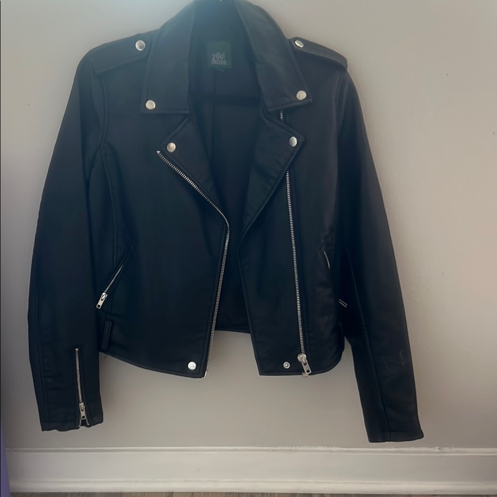 Wild Fable Black Leather Moto Jacket Asymmetrical Design